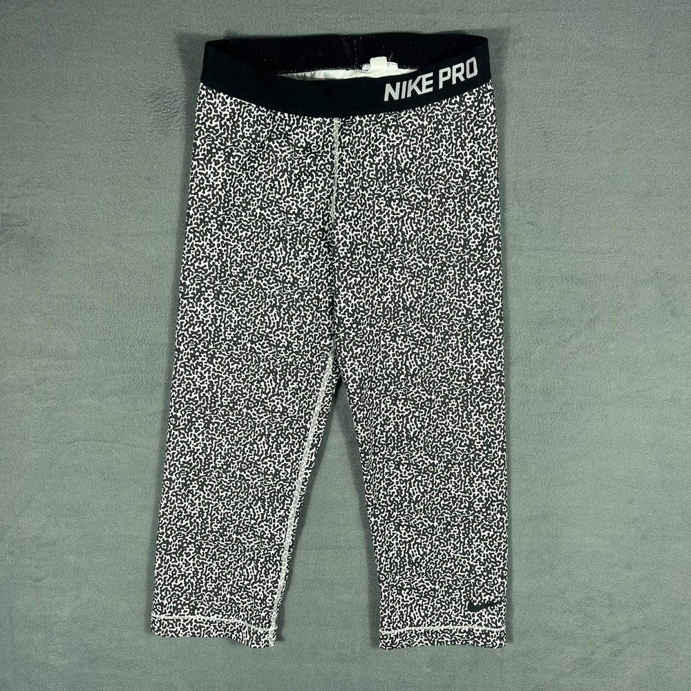 Nike Pro Women's Size M Black White Speckle Print Activewear Crop Leggings